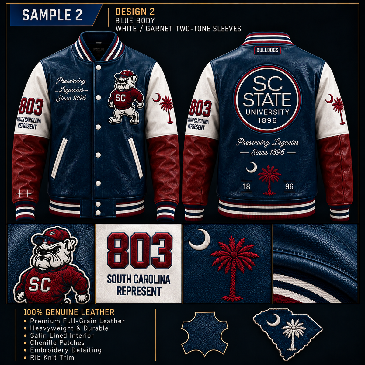 South Carolina State University 1896 Heritage Blue Leather Jacket