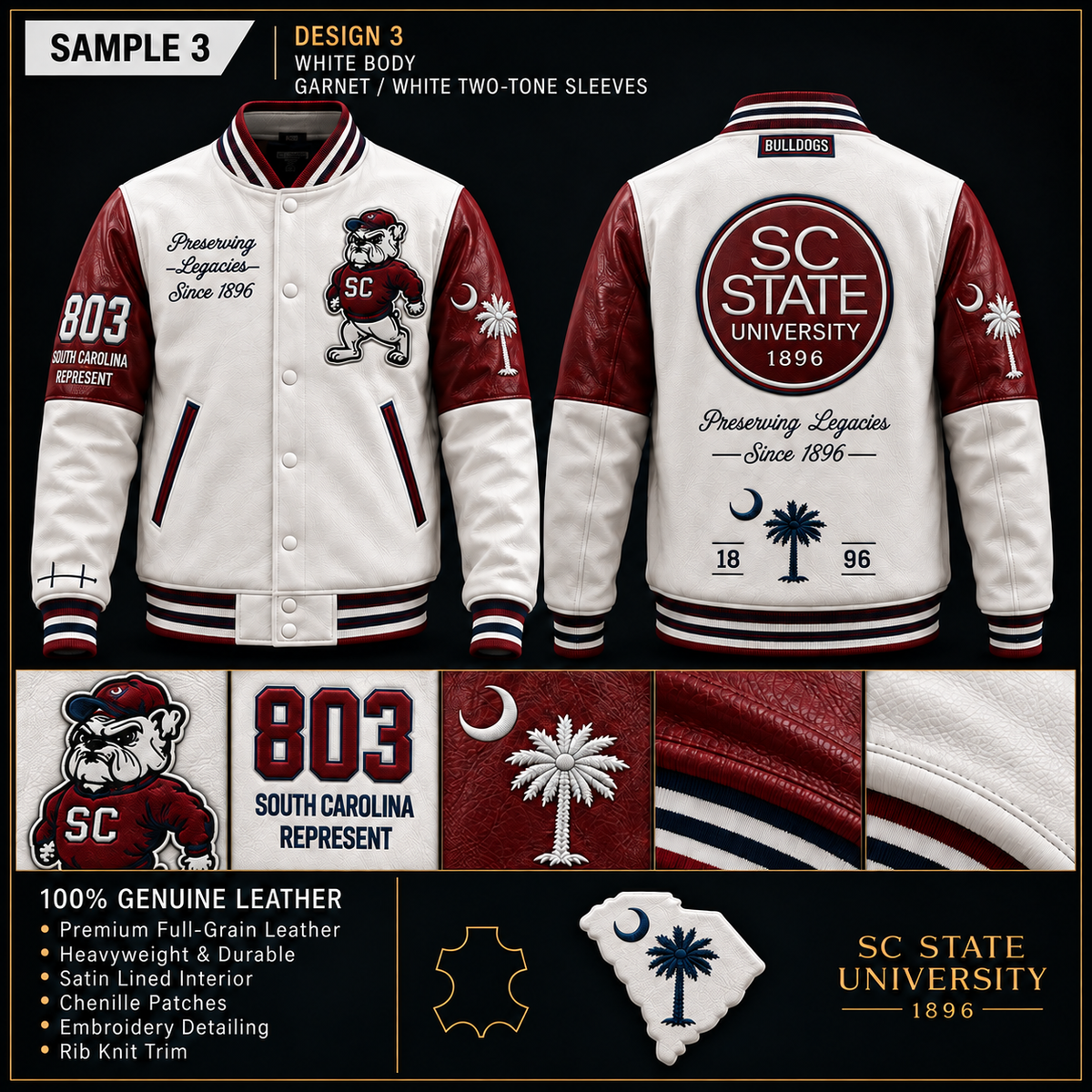 South Carolina State University 1896 White Heritage Leather Jacket