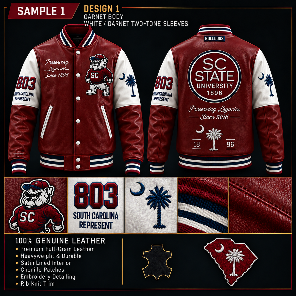 South Carolina State University 1896 Garnet Heritage Leather Jacket